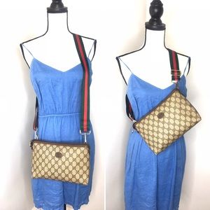 Authentic Gucci brown monogram coated canvas crossbody bag clutch